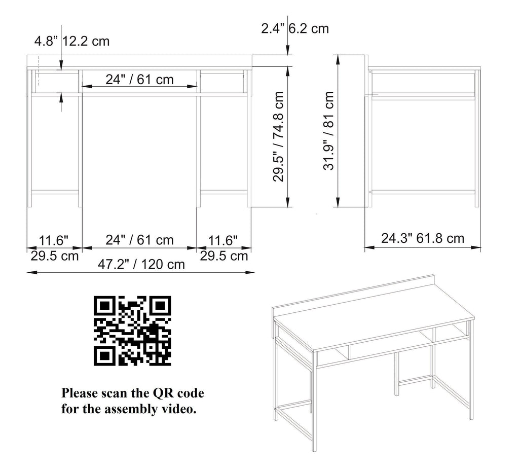 Tumata 47" Desk with Open Shelves & Metal Frame