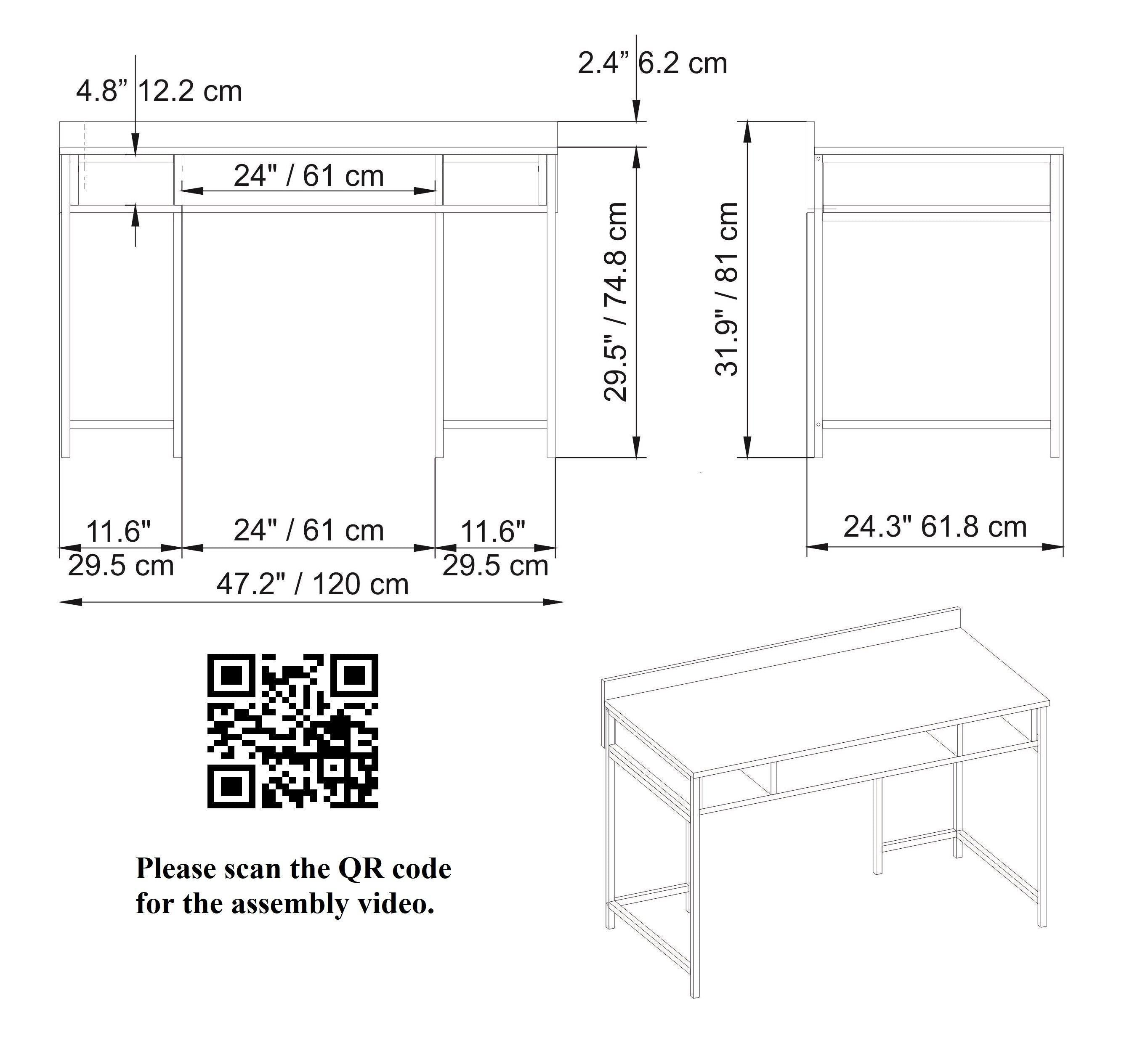 Tumata 47" Desk with Open Shelves & Metal Frame