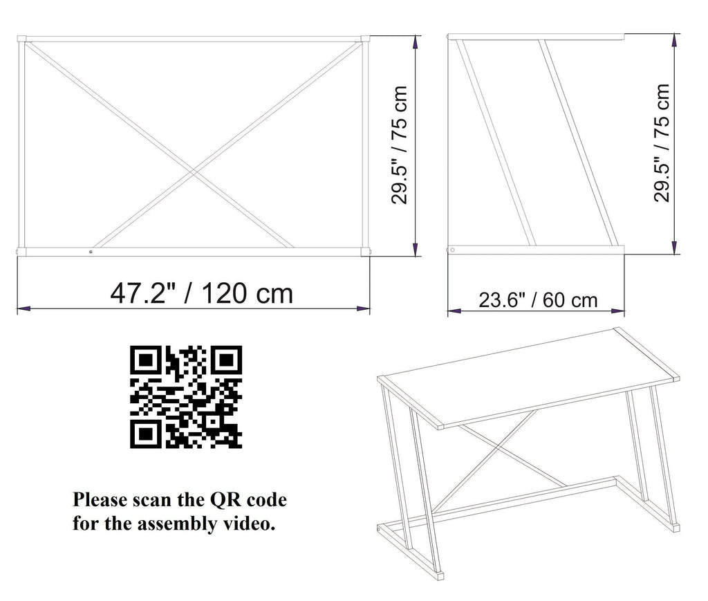 Anemon 47" Desk with Crossbar Metal Frame