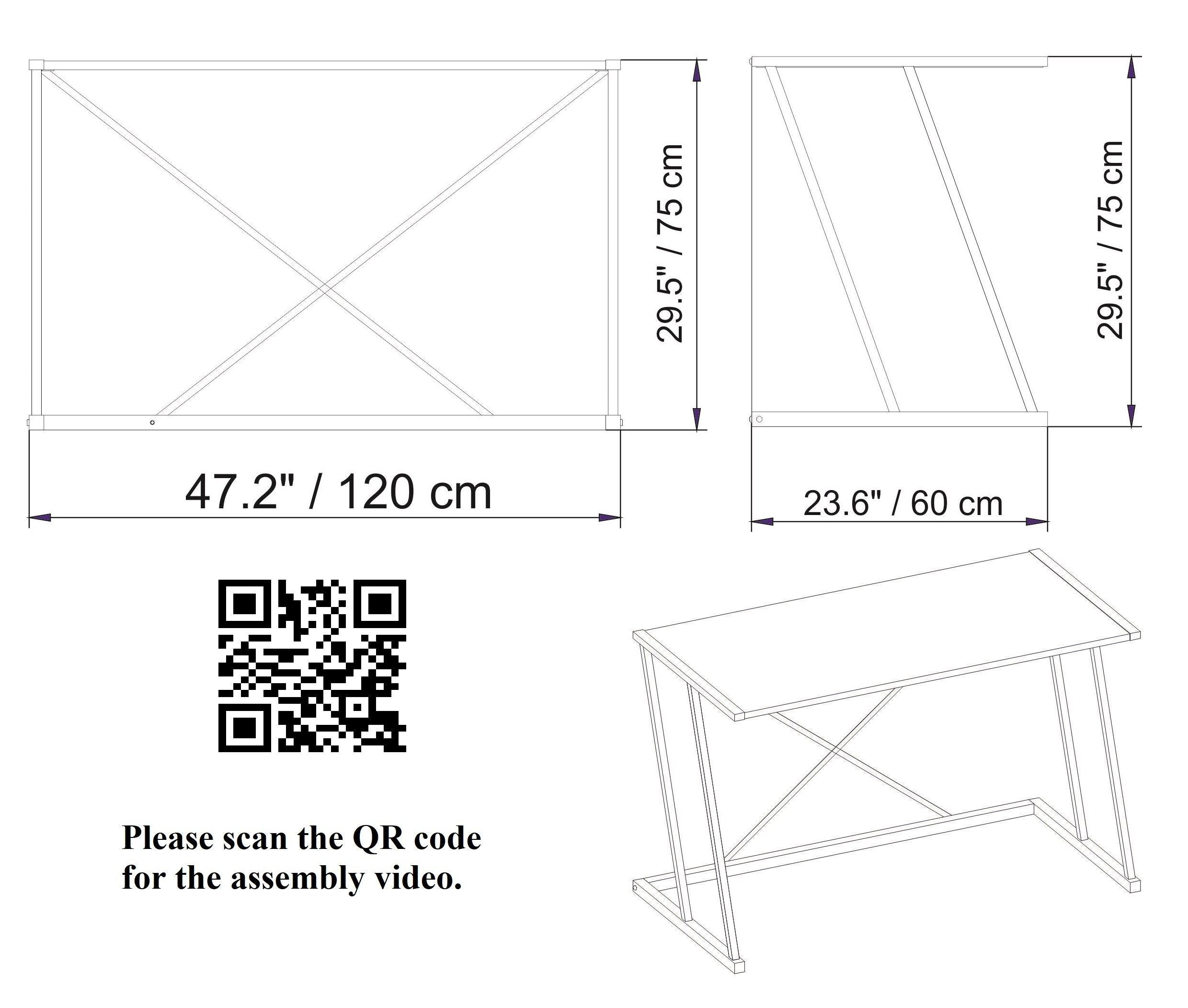 Anemon 47" Desk with Crossbar Metal Frame