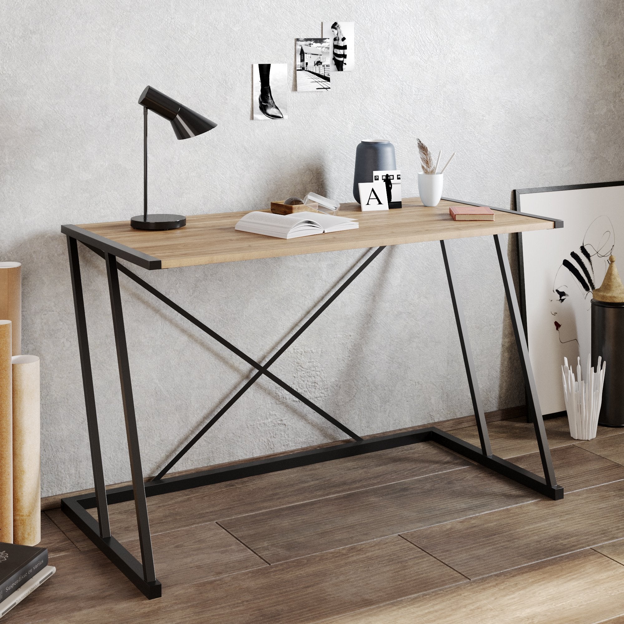 Anemon 47" Desk with Crossbar Metal Frame