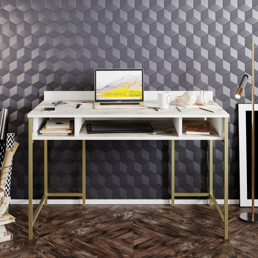 Tumata 47" Desk with Open Shelves & Metal Frame
