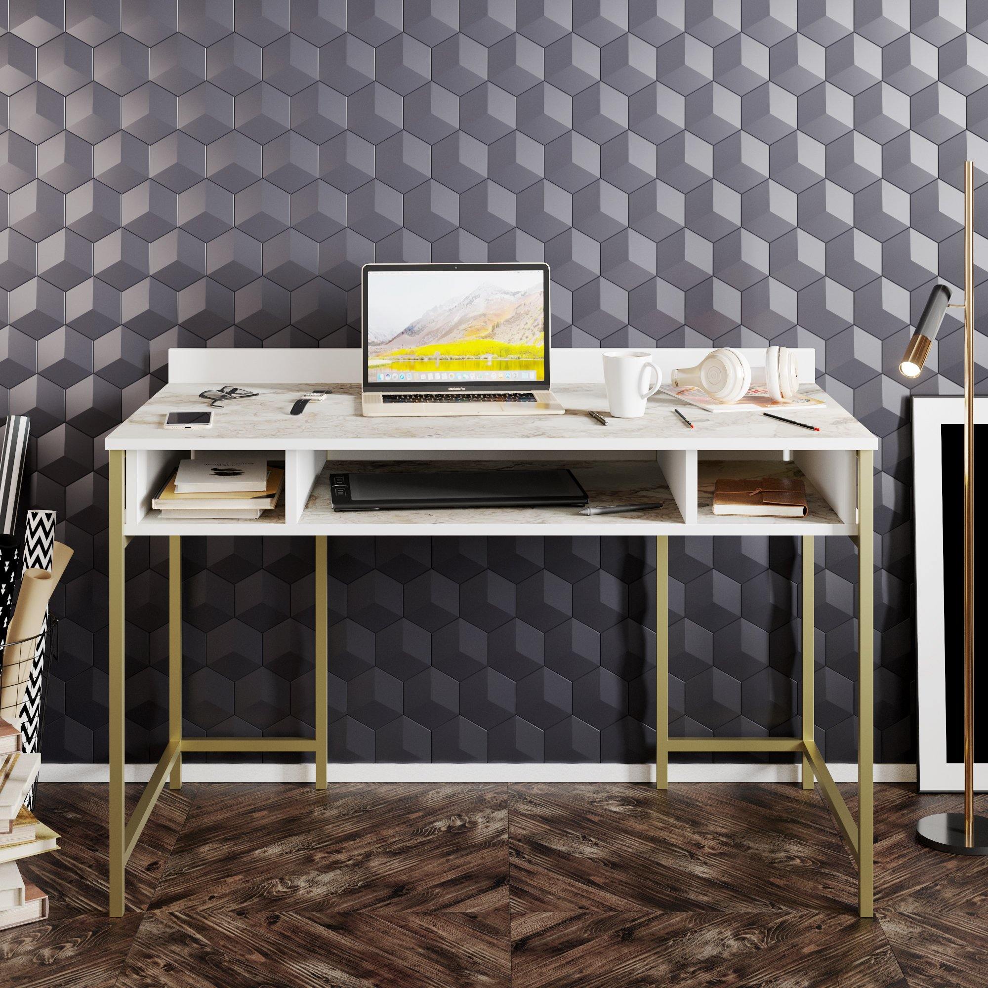 Tumata 47" Desk with Open Shelves & Metal Frame