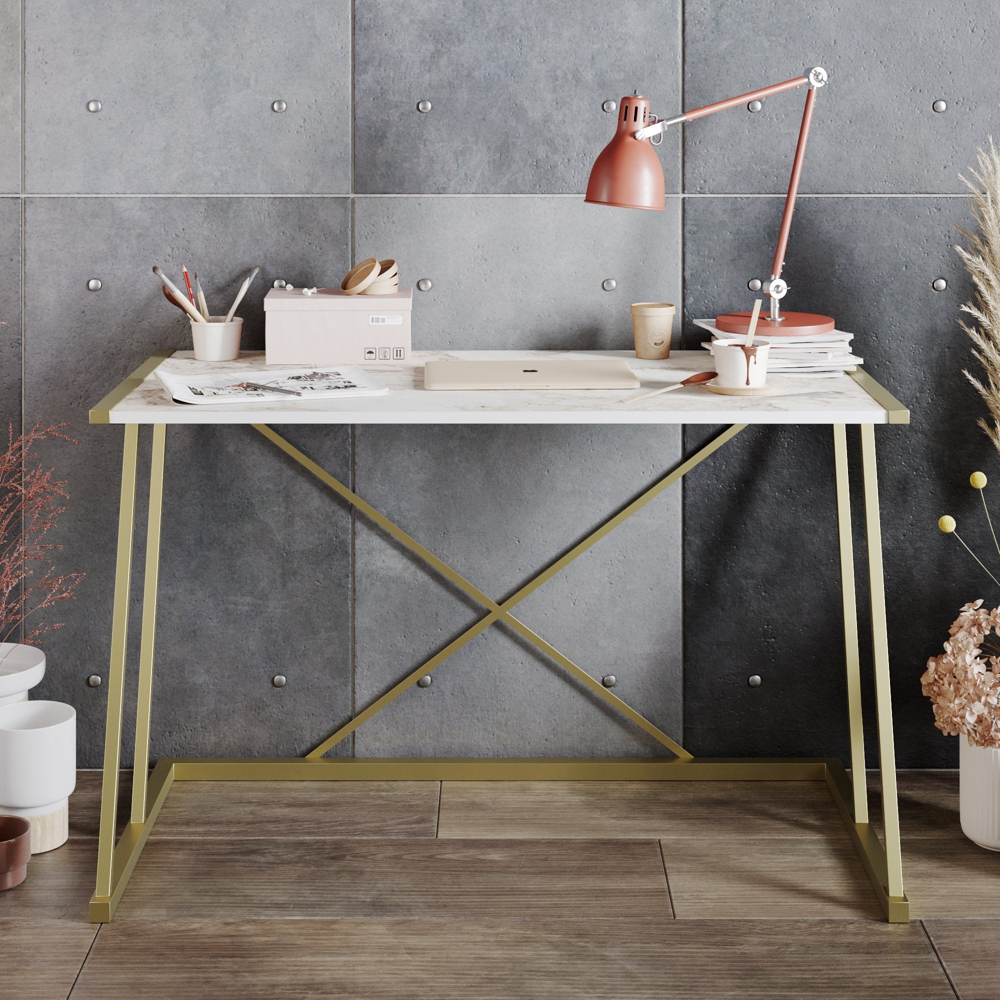 Anemon 47" Desk with Crossbar Metal Frame