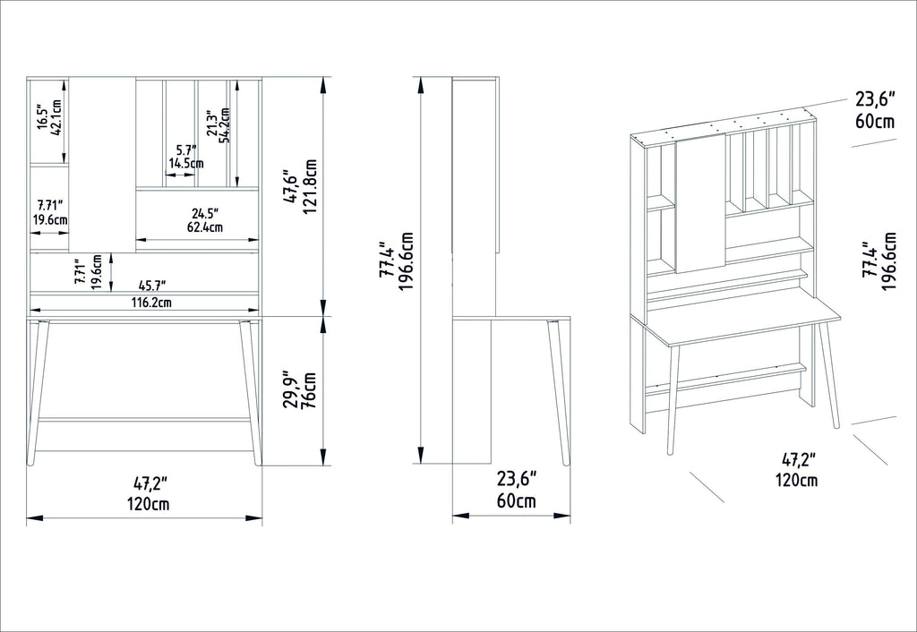 Credenza Desk with Cabinet & Shelves, 47" Wide