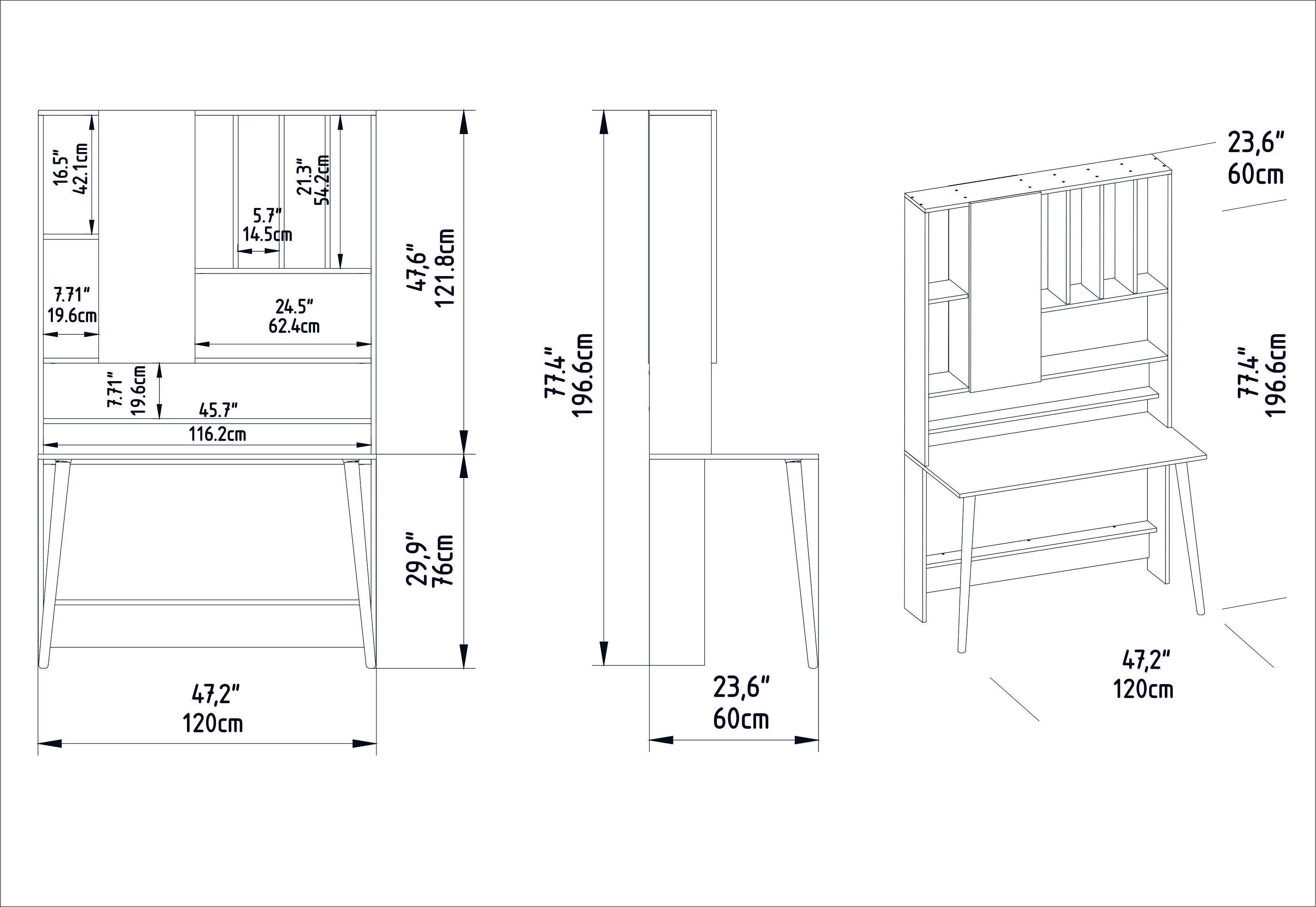 Credenza Desk with Cabinet & Shelves, 47" Wide