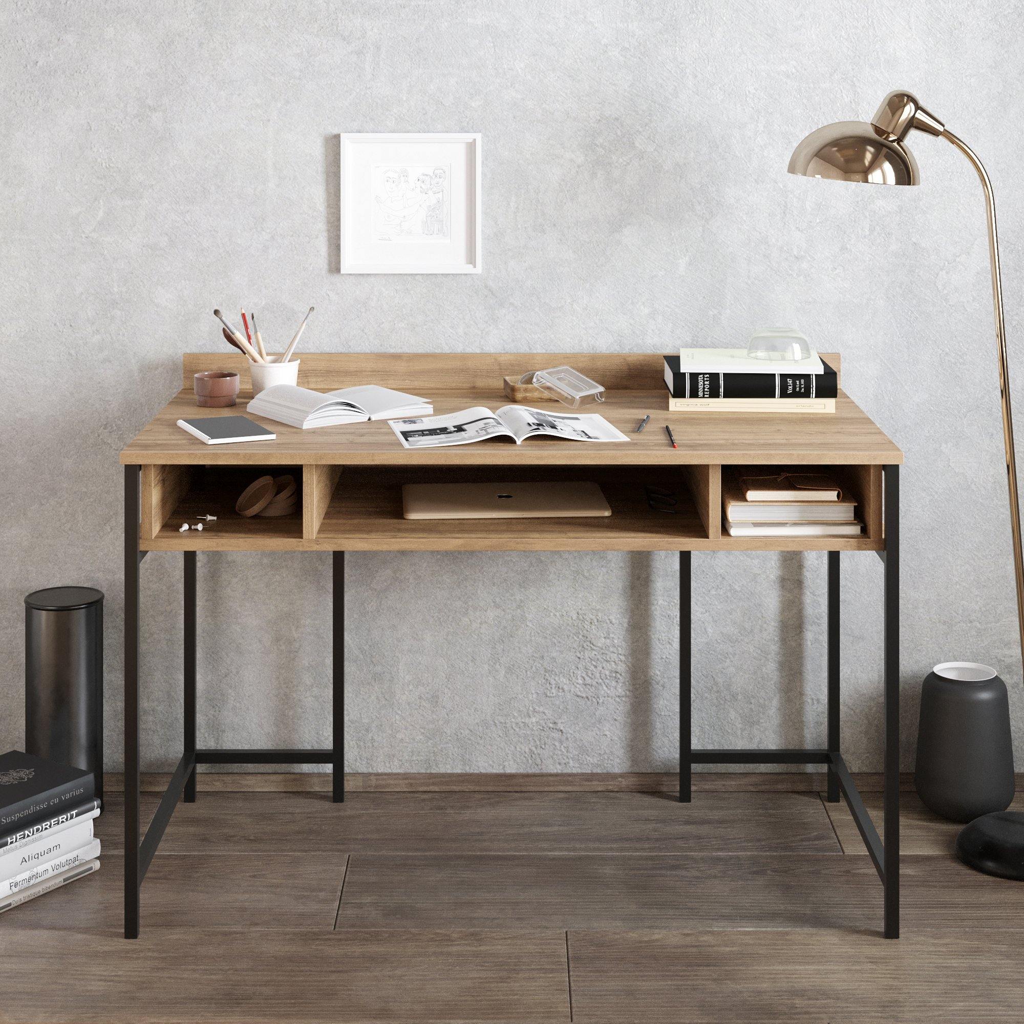 Tumata 47" Desk with Open Shelves & Metal Frame