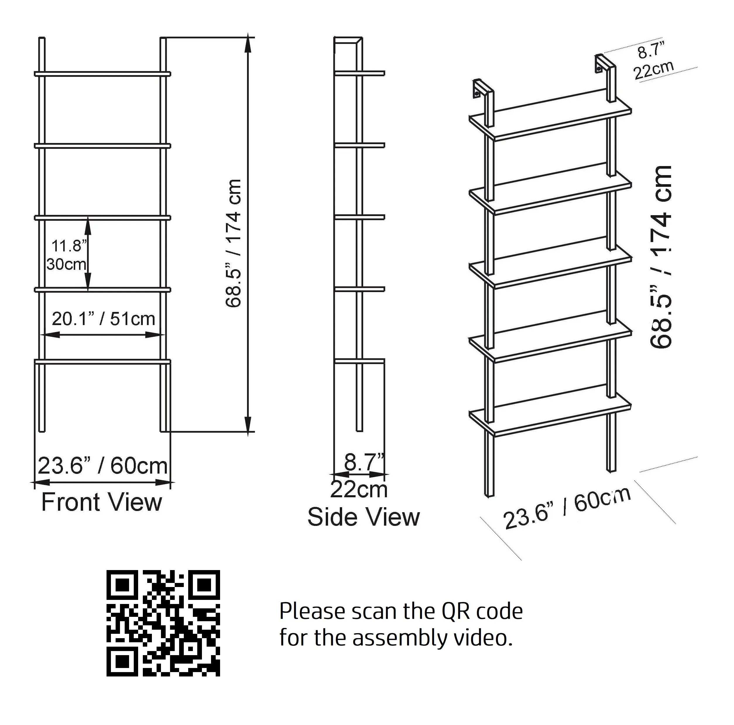 Piante 68" Ladder Bookcase, 5 Shelves