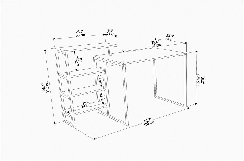 Rino 52" Desk with Built-In Bookshelf