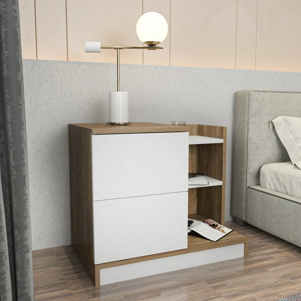 Rena Nightstand with 2 Drawers & Open Shelves