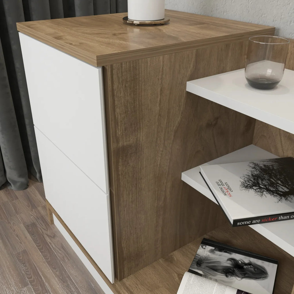 Rena Nightstand with 2 Drawers & Open Shelves