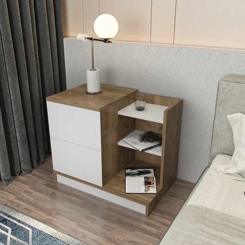 Rena Nightstand with 2 Drawers & Open Shelves