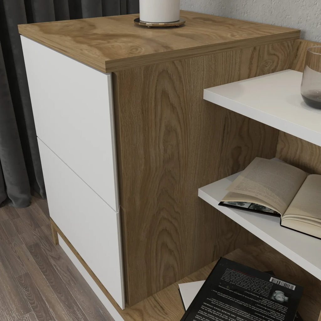 Rena Nightstand with 2 Drawers & Open Shelves