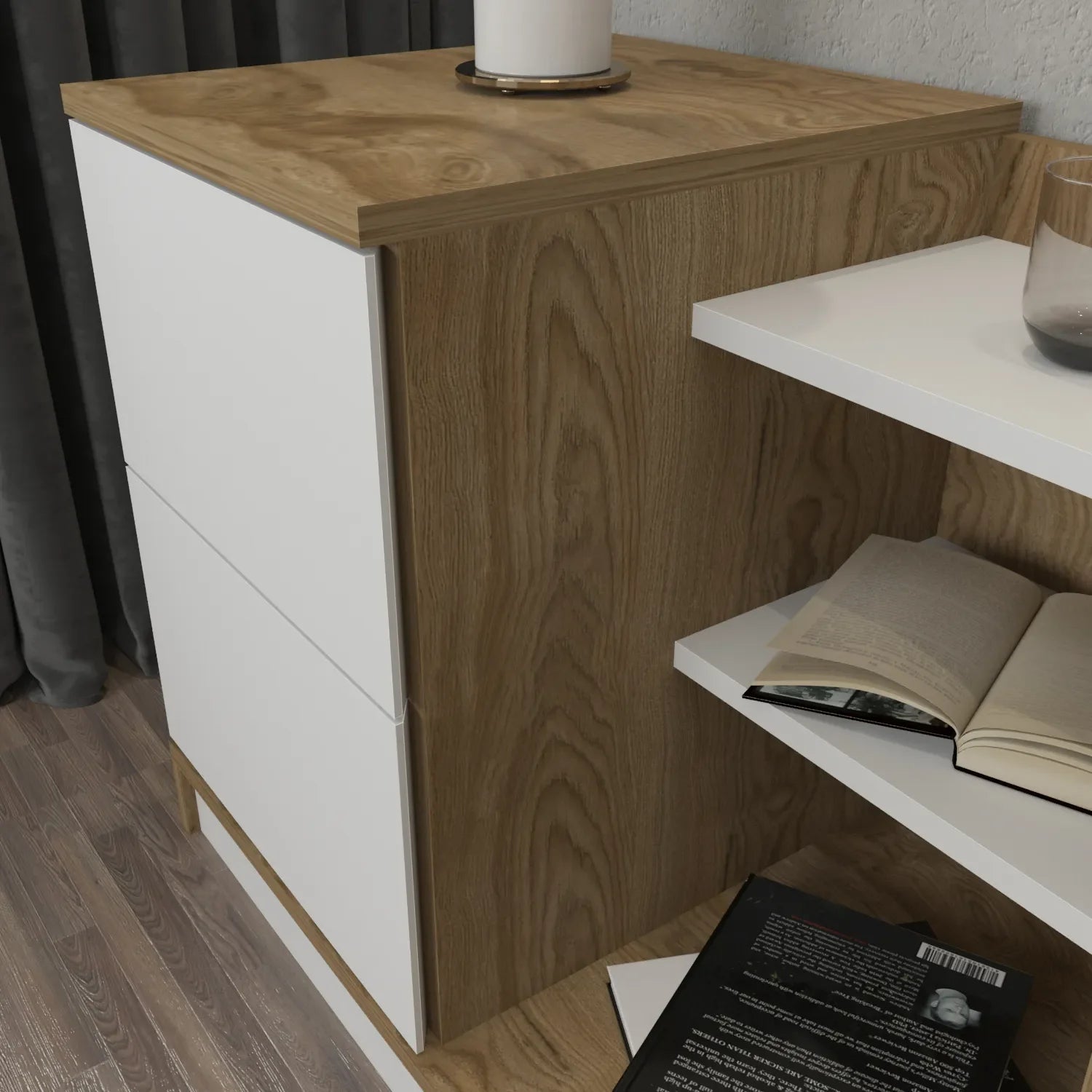 Rena Nightstand with 2 Drawers & Open Shelves