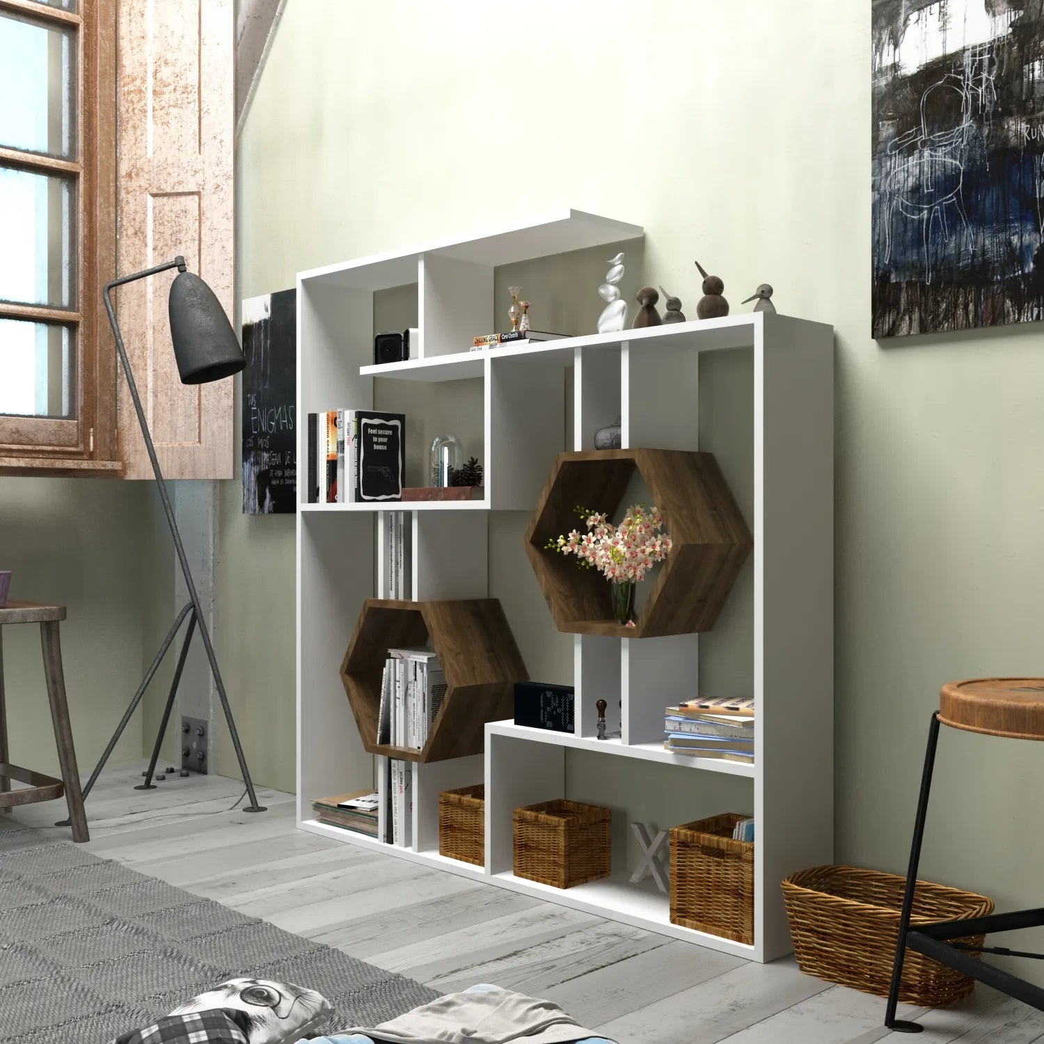 Tamara Geometric Bookcase, 53"