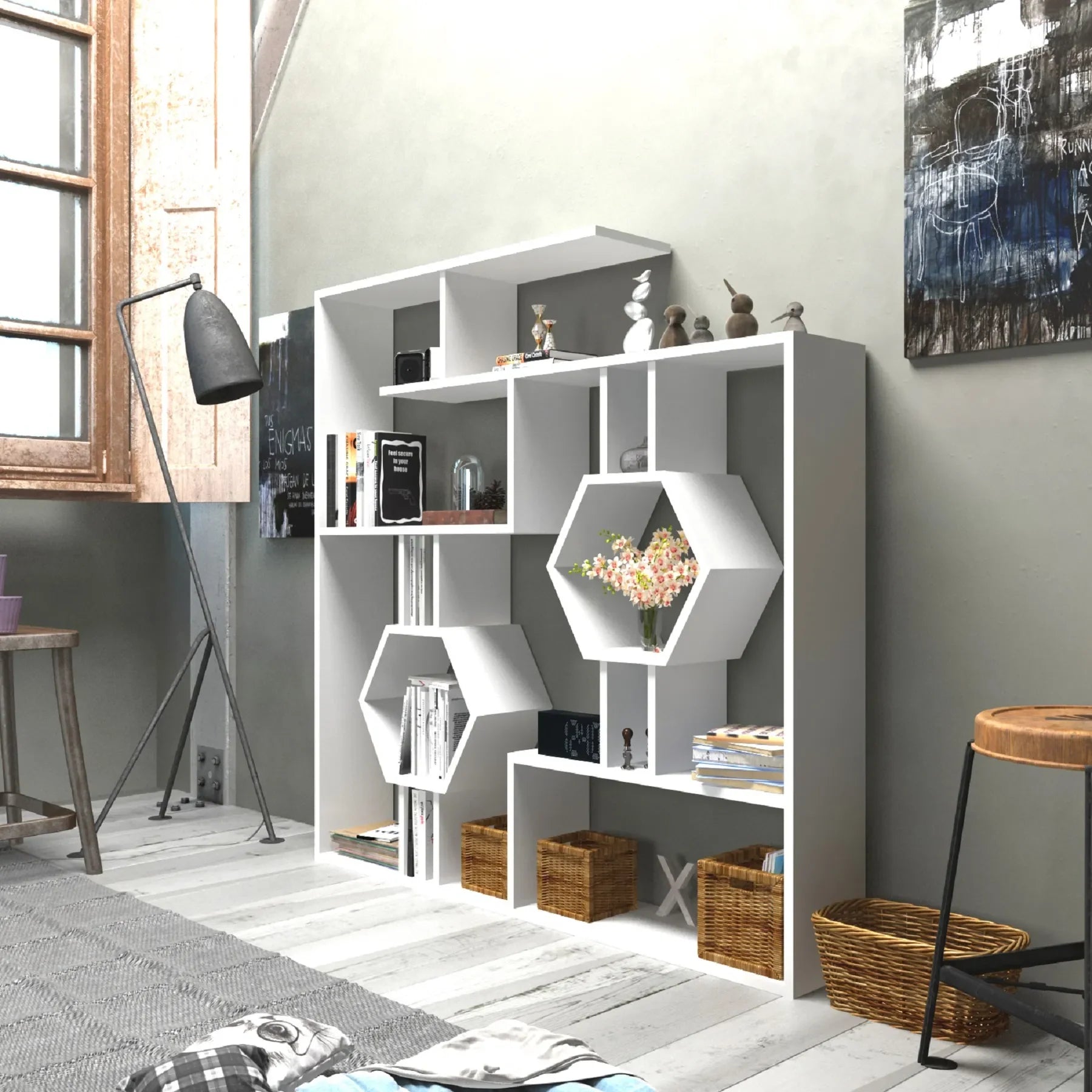 Tamara Geometric Bookcase, 53"