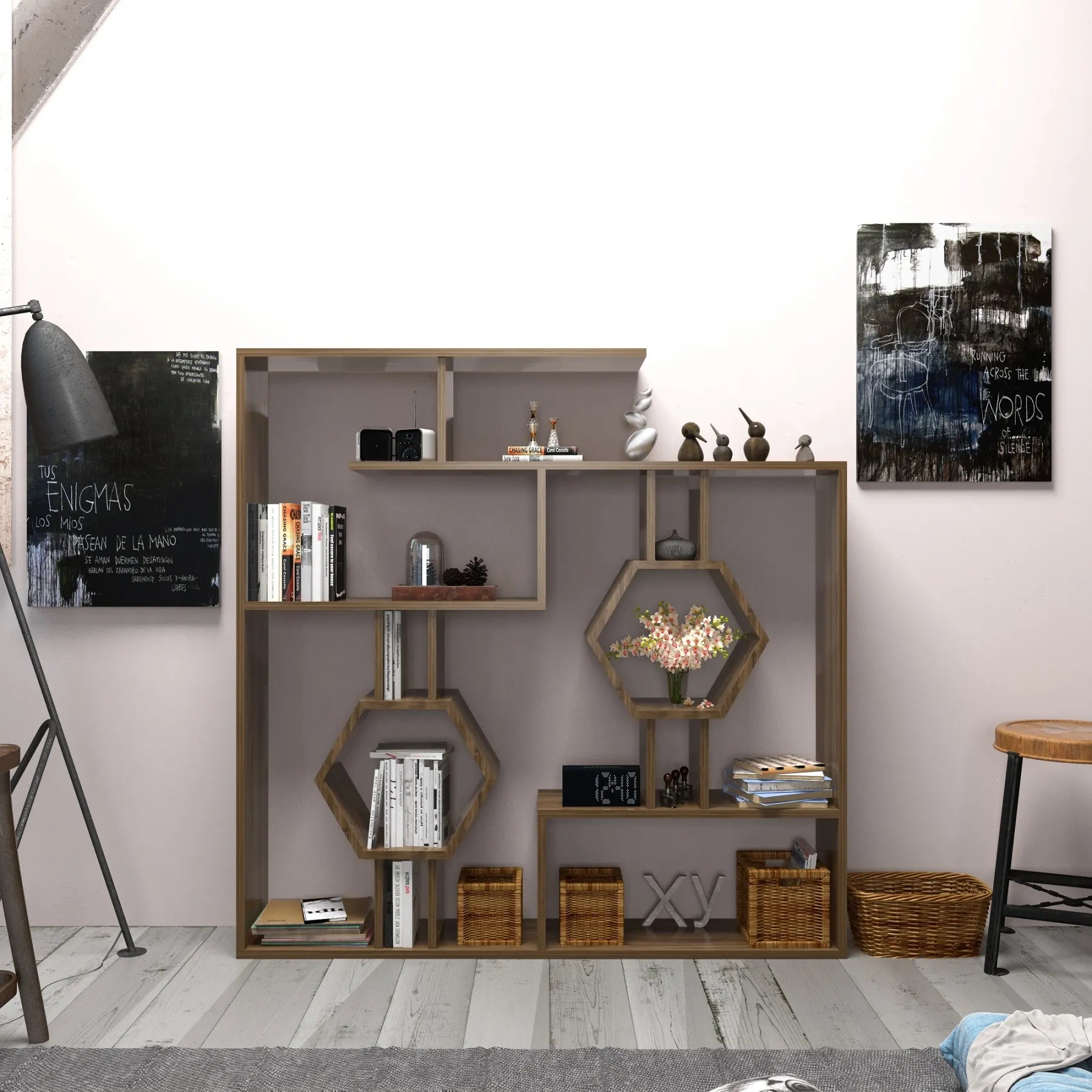 Tamara Geometric Bookcase, 53"