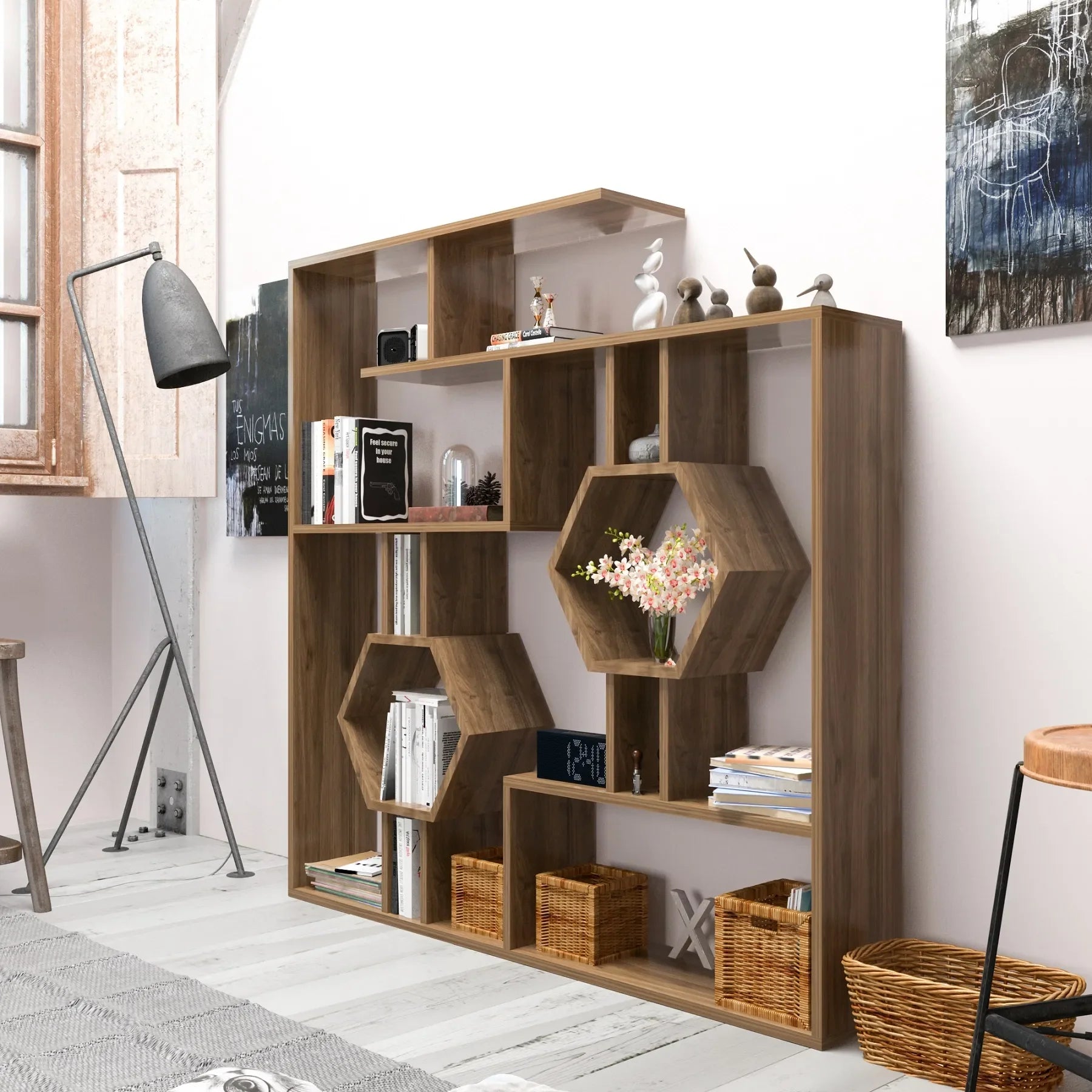 Tamara Geometric Bookcase, 53"