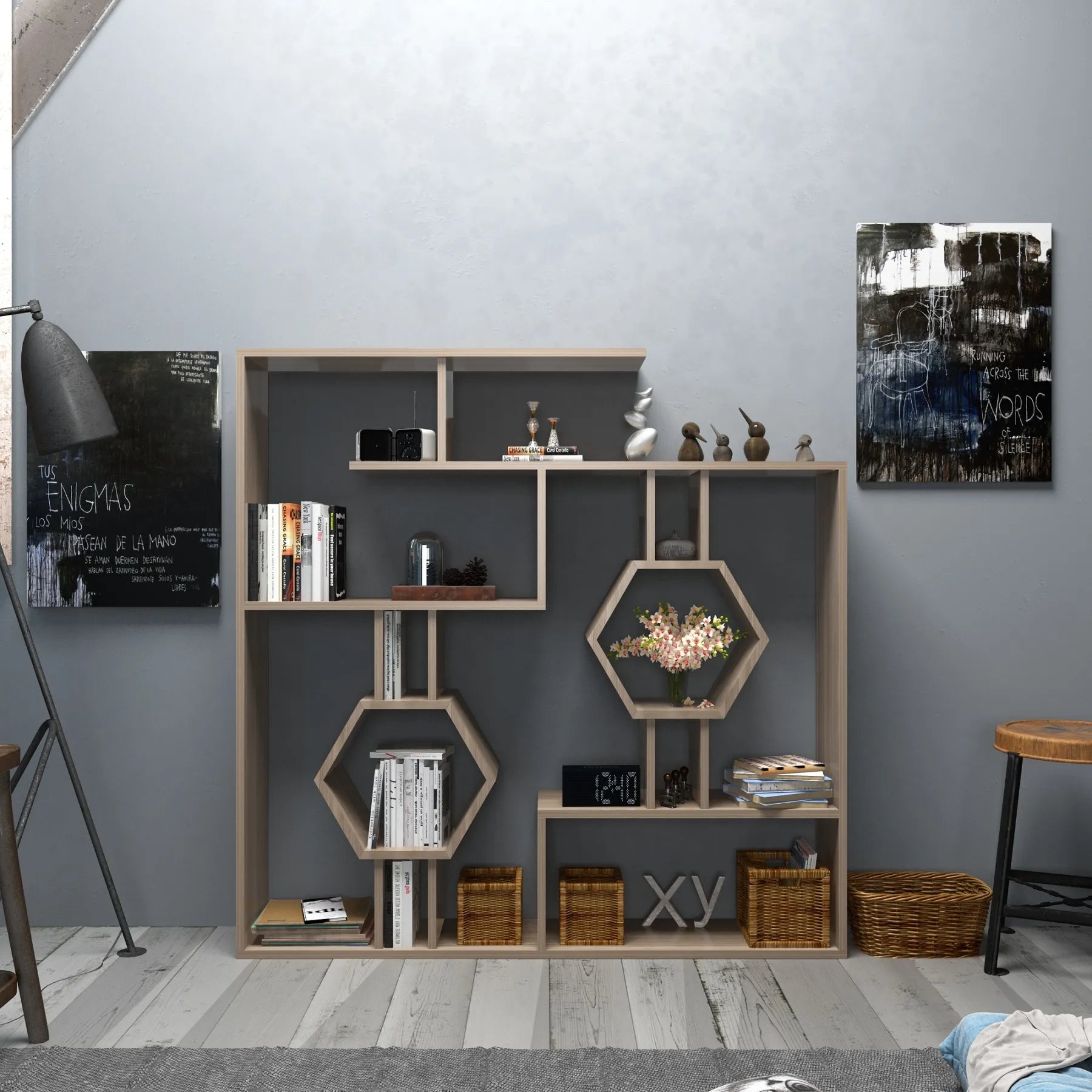 Tamara Geometric Bookcase, 53"
