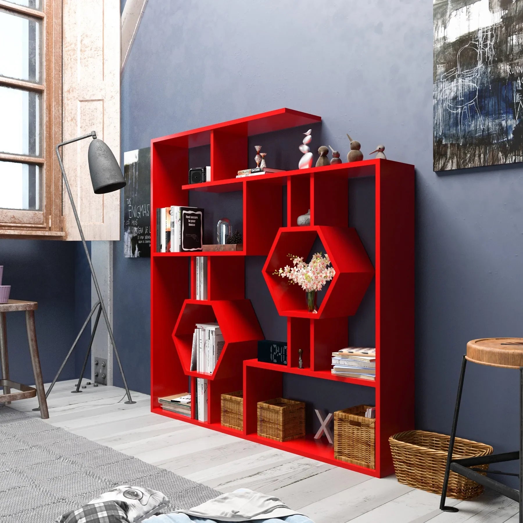 Tamara Geometric Bookcase, 53"