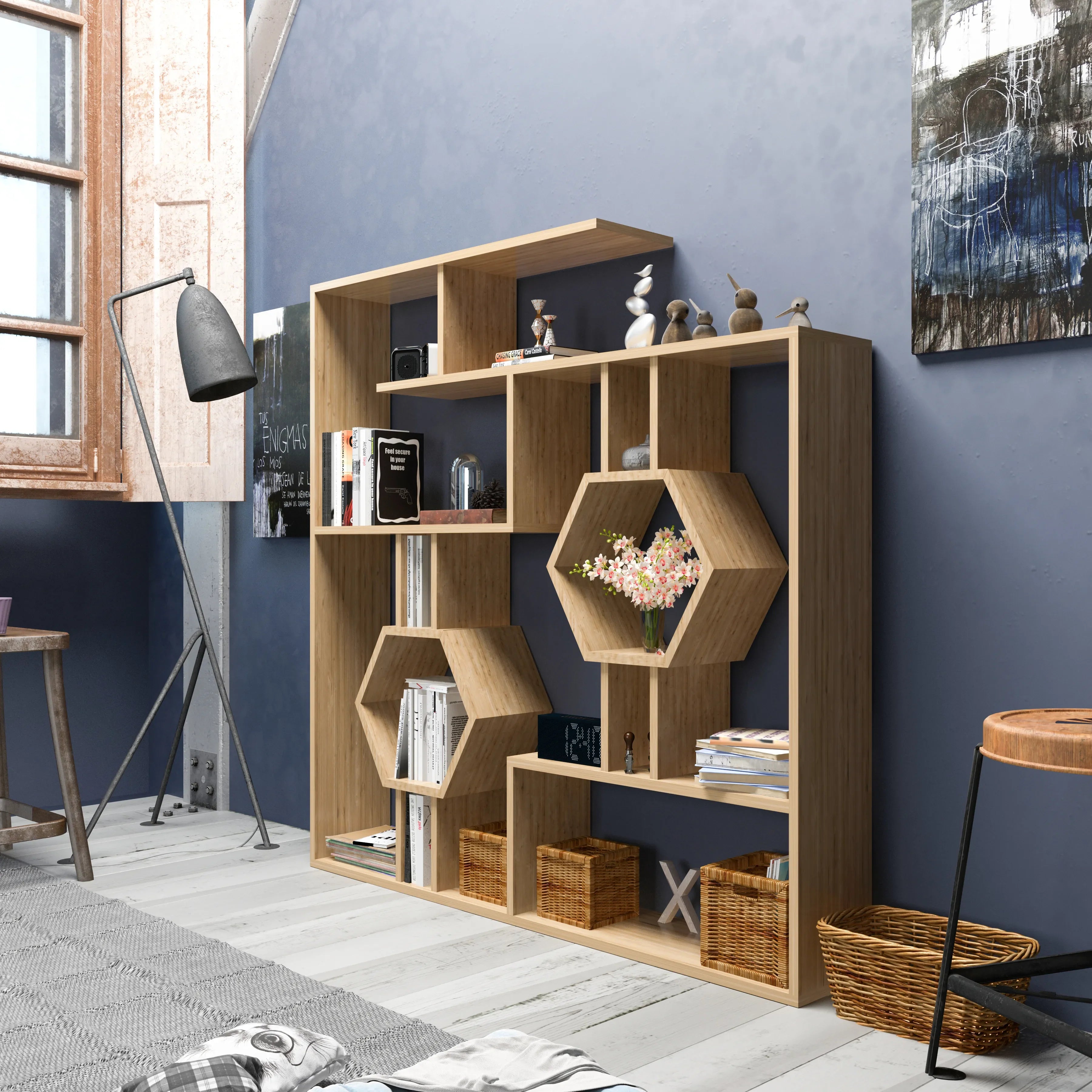 Tamara Geometric Bookcase, 53"