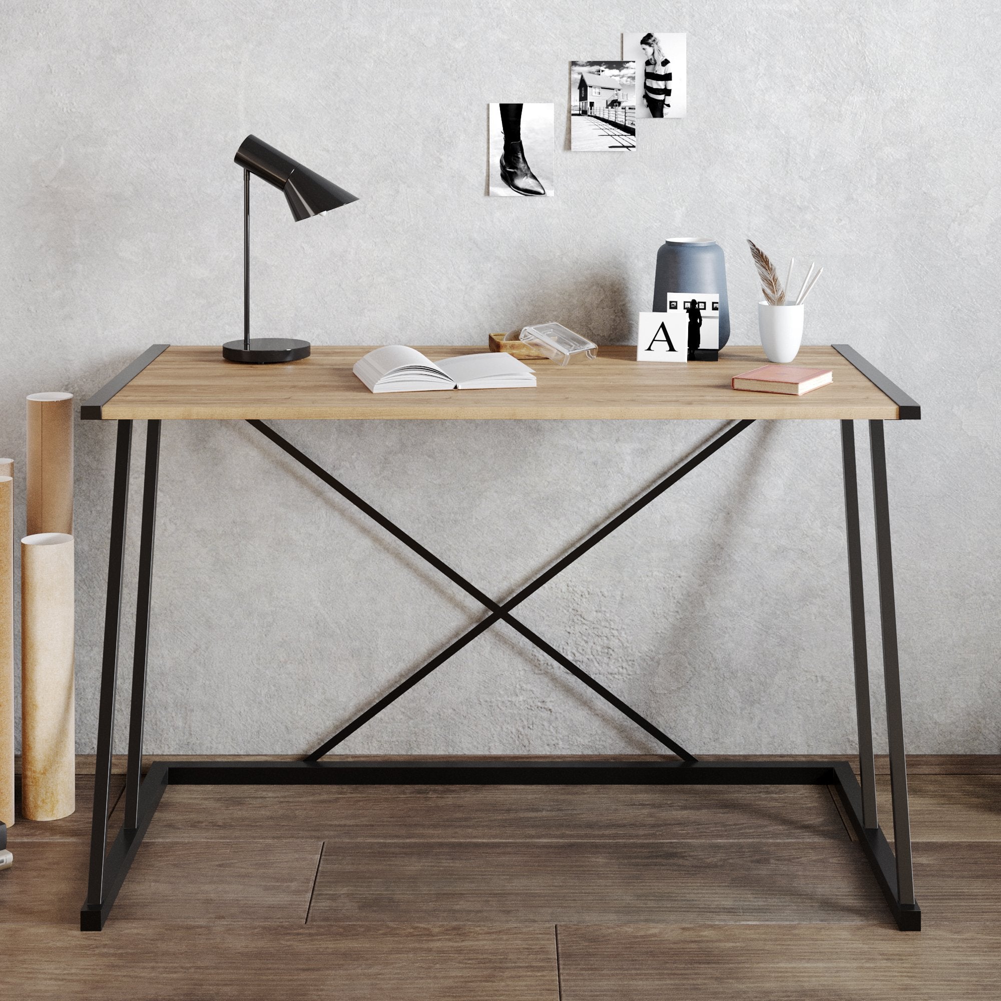 Anemon 47" Desk with Crossbar Metal Frame