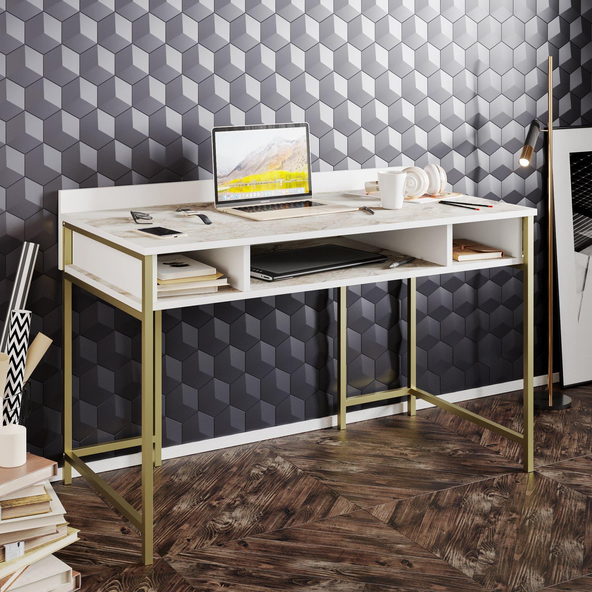 Tumata 47" Desk with Open Shelves & Metal Frame