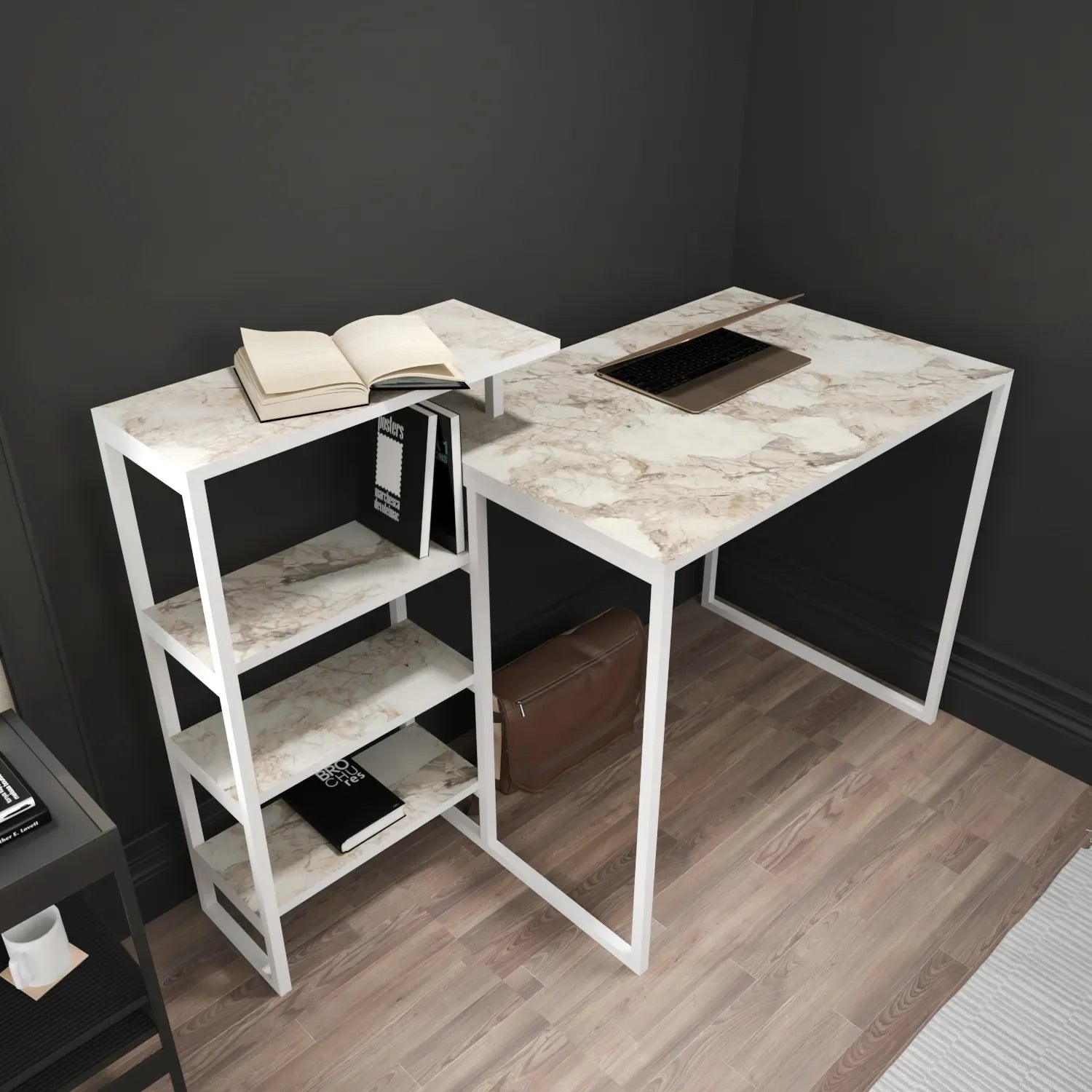 Rino 52" Desk with Built-In Bookshelf