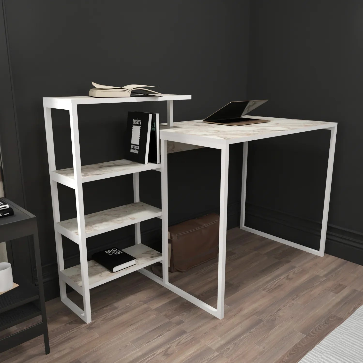 Rino 52" Desk with Built-In Bookshelf