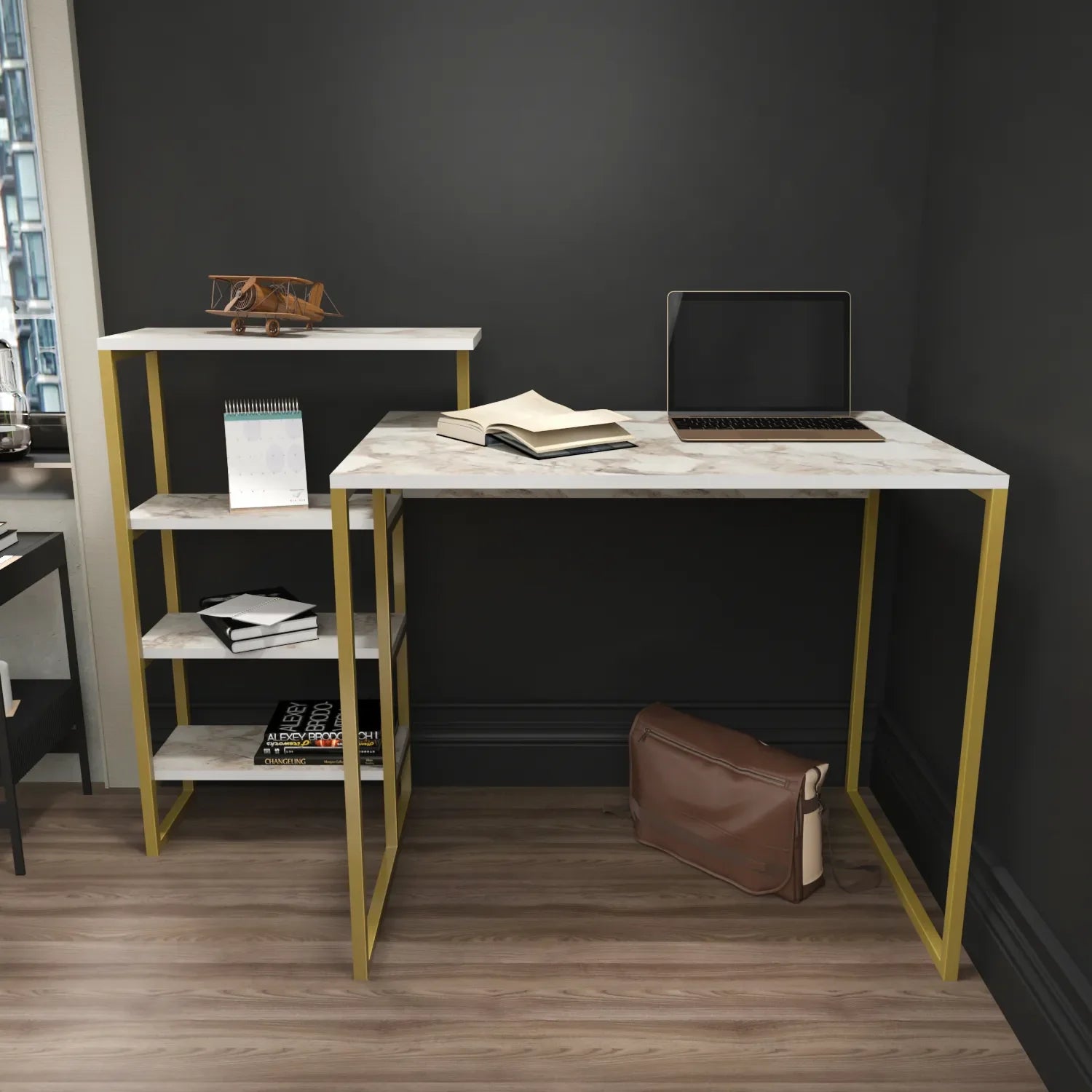 Rino 52" Desk with Built-In Bookshelf