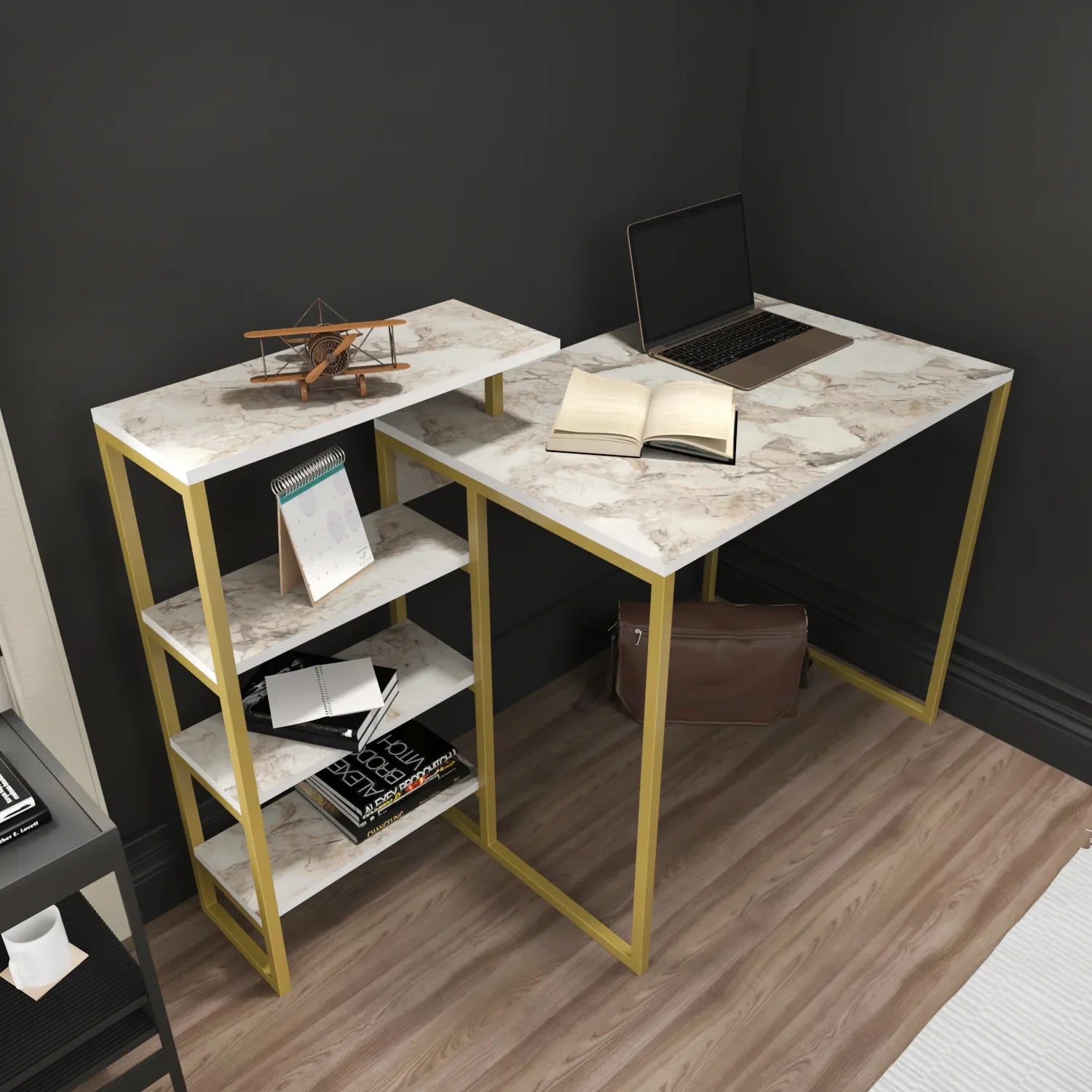 Rino 52" Desk with Built-In Bookshelf