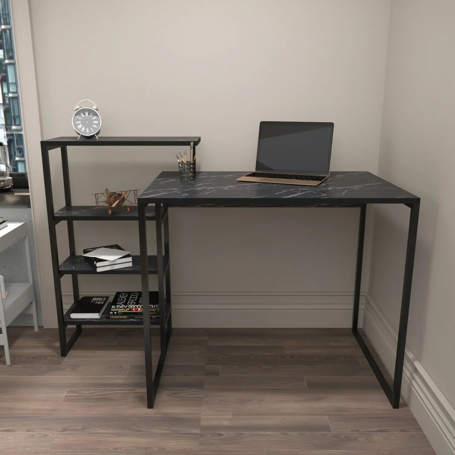 Rino 52" Desk with Built-In Bookshelf